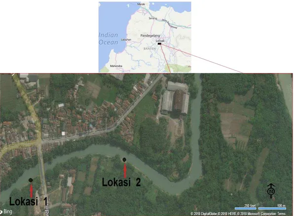 Gambar 1. Pengambilan sampel sedimen di dataran banjir (sumber: googlemaps). 