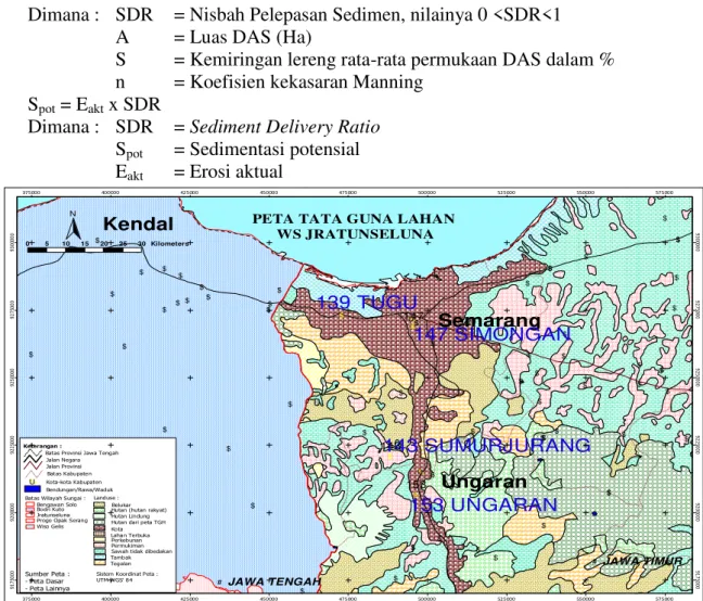 Gambar 3. Peta tata guna lahan Wilayah Sungai Jeratunseluna  Dari hasil perhitungan USLE, di dapat :  