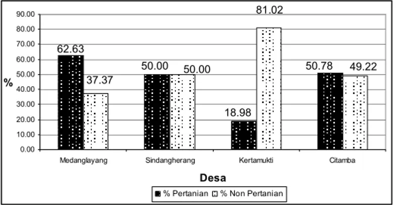 Gambar 2. Distribusi Pendapatan Petani Menurut Strata di Empat Desa  Penelitian, 2004