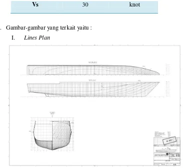 Gambar 3.2 Lines Plan kapal perang Tipe Corvette 