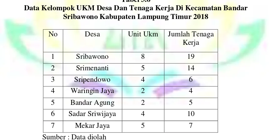 Tabel 3.6 Data Kelompok UKM Desa Dan Tenaga Kerja Di Kecamatan Bandar 