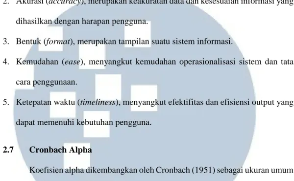 Tabel 2.2 Tingkat Keandalan Cronbach Alpha  Nilai Cronbach Alpha  Tingkat Keandalan 