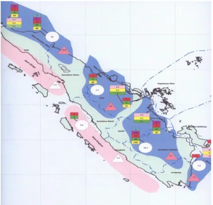 Gambar 1. Cekungan Cadangan Gas di pulau Sumatera (TPSE-BPPT, 2005). 