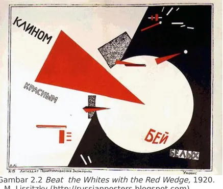 Gambar 2.2 Beat  the Whites with the Red Wedge, 1920.  L.M. Lissitzky (http://russianposters.blogspot.com)