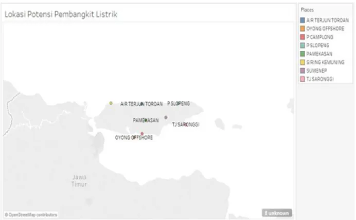 Gambar  7.  Pemetaan  Lokasi  Potensi  Pembangkit  Listrik  di  Pulau  Madura  Berdasarkan  Sumberdaya  Alam yang Dimiliki 
