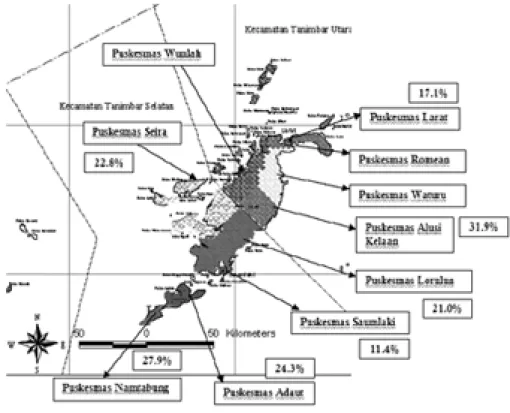 Gambar 1. Peta Cakupan Program Posyandu Lansia di Kepulauan Tanimbar Maluku Tenggara Barat