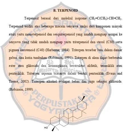 Gambar 1. Struktur pentasiklik triterpenoid (Kaufman, Cseke , Warbers, 