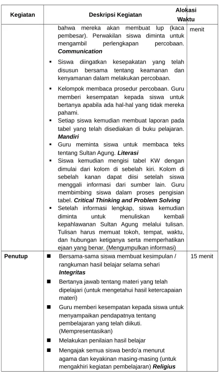 tabel yang telah disediakan di buku pelajaran.