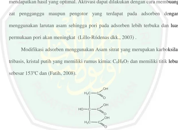 Gambar 2.2 Gugus fungsi asam sitrat (Fatih, 2008). 