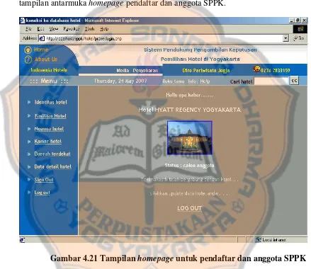 Gambar 4.21 Tampilan homepage untuk pendaftar dan anggota SPPK  
