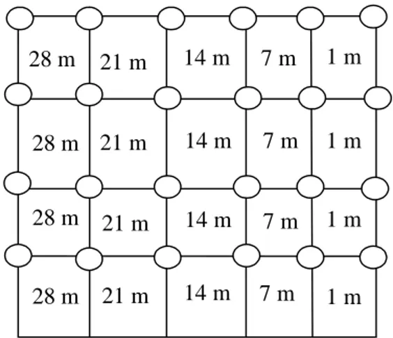 Gambar 1. Jarak semprot irigator dengan metode Grid