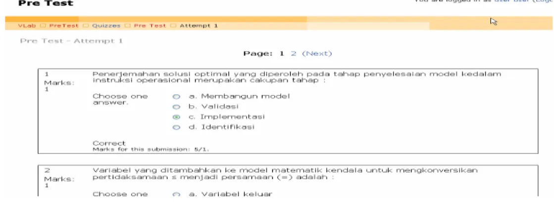 Gambar 2. Tampilan Pre Test 