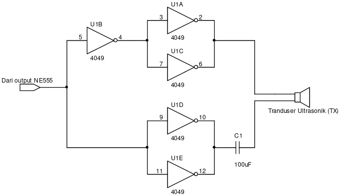 Gambar 2.6 Rangkaian Buffer pada pemancar ultrasonik 