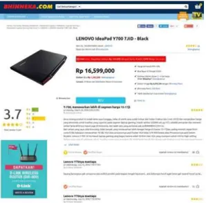 Gambar 3. Contoh Notebook  yang ditawarkan, rating dan ulasan 