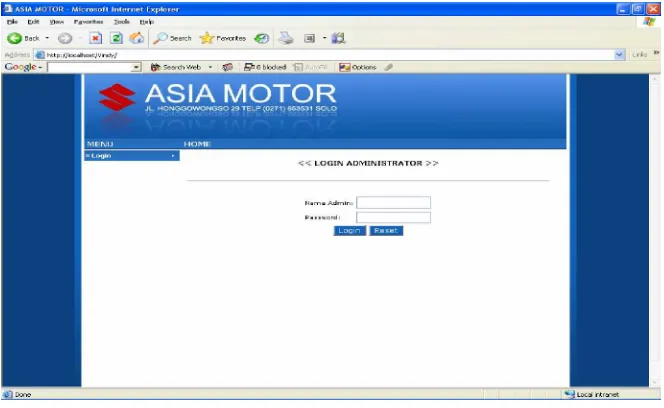 Gambar IV.2 Gambar user interface proses login Admin