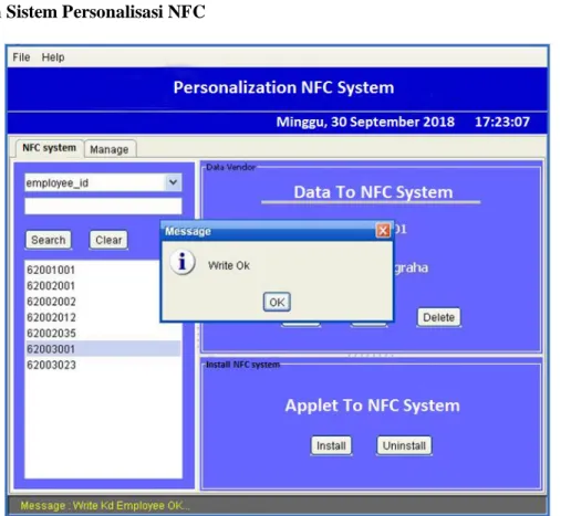Gambar 9. Tampilan Sistem Personalisasi NFC 
