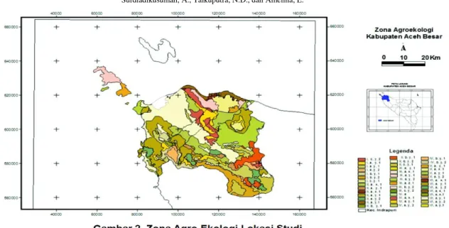 Tabel 5. Luas lahan dan komoditas  yang dapat dikembangkan pada masing-masing kecamatan  di  Kabupaten Aceh Besar 