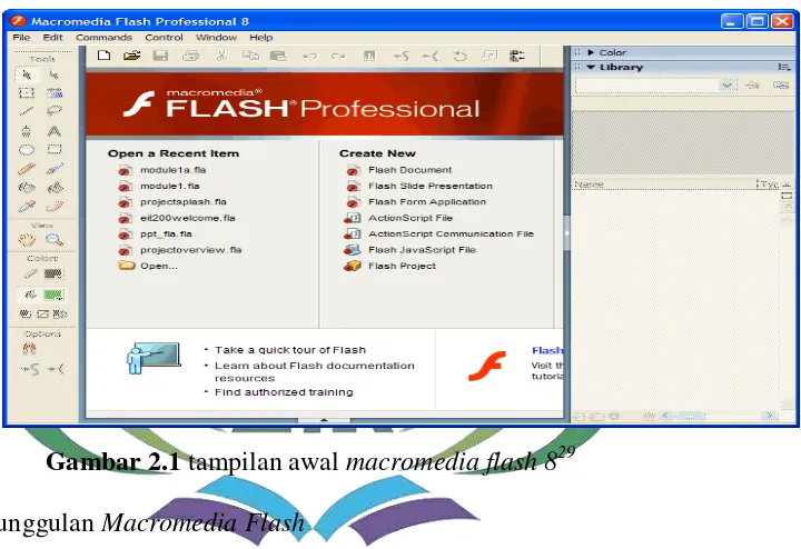 Gambar 2.1 tampilan awal macromedia flash 829 