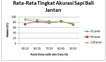 Gambar 4. Grafik Rata-RataTingkat Akurasi Sapi Bali Jantan Terhadap Ukuran Cropping dan Rasio Perbandingan Data Latih dan Data Uji 