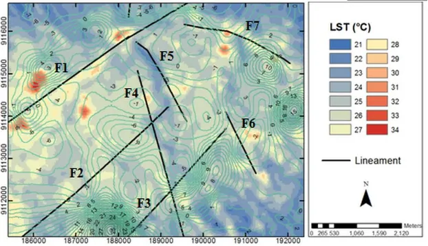 Fig. 8. Final lineament fault from Landsat OLI combined with DEM SRTM images 