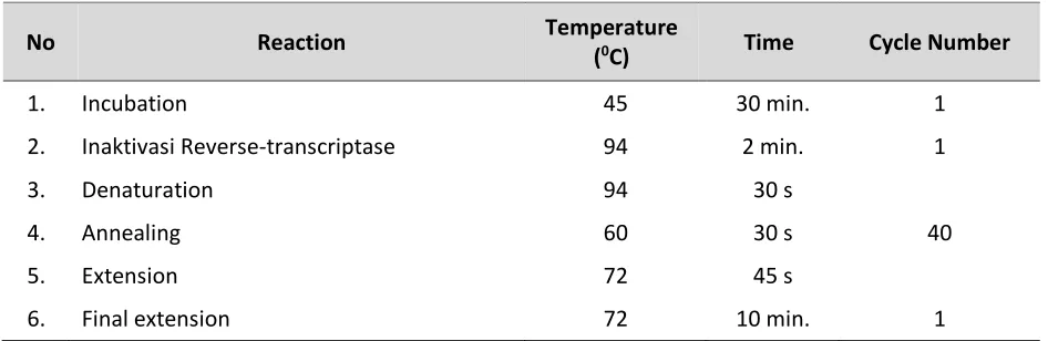 Table 1. The setting of the temperature on a thermal cycler. 