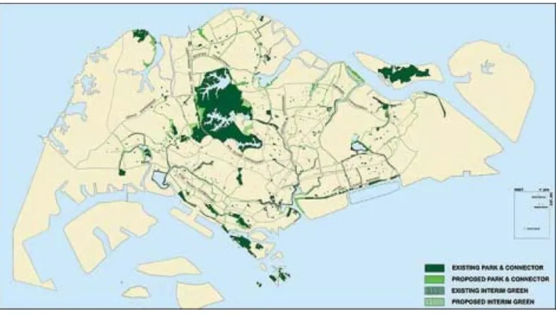 Figure 1.  The Green and Blue Plan in Concept Plan 2001 Source: Urban Redevelopment Authority of Singapore, http://www.ura.gov.sg  and  National Park Board http://www.nparks.gov.sg, 