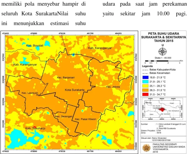 Gambar 2 Peta Suhu Udara Kota Surakarta  Suhu udara maksimum di Kota 