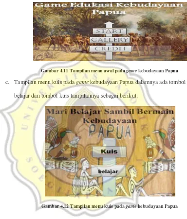 Gambar 4.11 Tampilan menu awal pada game kebudayaan Papua