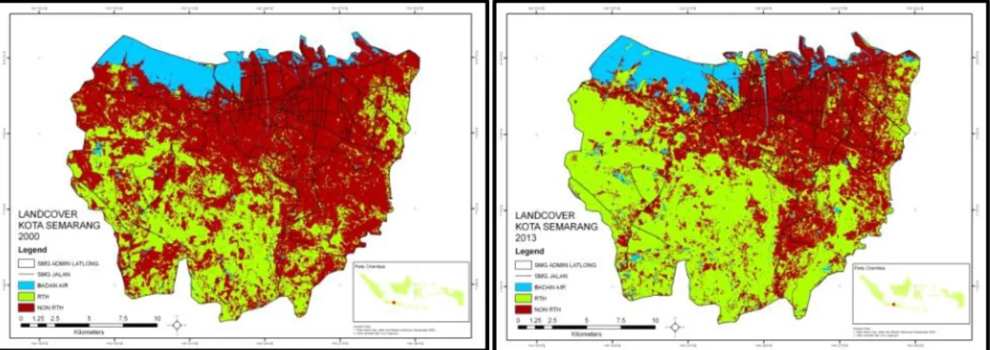 Gambar 3 Peta landcover Kota Semarang tahun 2000 dan 2013 2 