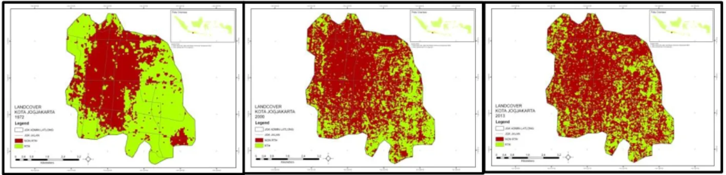 Gambar 4 Peta landcover Kota Jogjakarta tahun 1972, 2000, dan 2013 2 