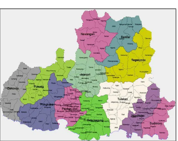 Gambar 4.1: Peta Administratif Kabupaten Pacitan Sumber: Kabupaten Pacitan Dalam Angka 2013 