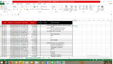 Gambar 8 tampilan hasil download Unidentified payment yang harus  di cari data nya 