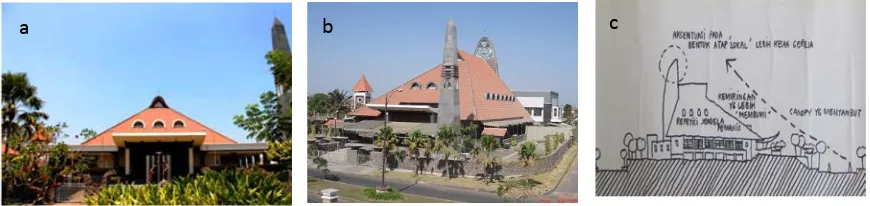 Gambar 3 Faktor kontekstual pada tampilan arsitektur Gereja Roh Kudus, Surabaya Sumber: http://www.indocell.net  