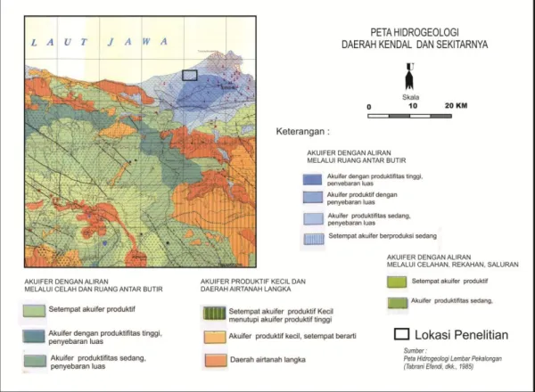Gambar  2.  Peta  Hidrogeologi  Regional  Kabupaten  Kendal  dan  Sekitarnya  (Diambil  dan  disederhanakan dari Tabrani, et al