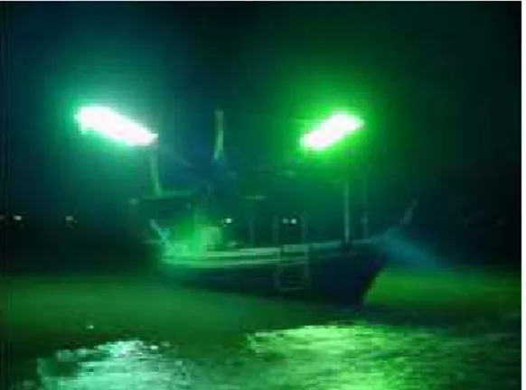 Gambar 1.2 Lampu LED sebagai pemikat ikan (Thimkrap, T., 2013) Berdasarkan  informasi  dari  nelayan  di  desa  Paloh, Paciran, persentasi alokasi  dana yang  dihabiskan untuk kebutuhan  bahan  bakar  untuk  menghidupkan  lampu Fish Attractor dalam sekali 