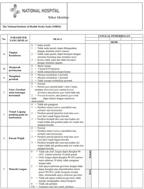Tabel  1.  Instrumen  Pengkajian  NIHSS  (National  Institutes  Transduction of Health Stroke Scale 