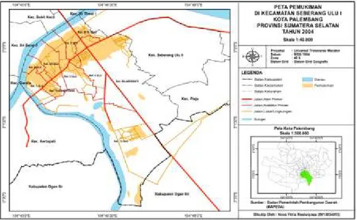 Gambar 1. Peta Pemukiman Kecamatan Seberang Ulu I Kota Palembang tahun 2004 
