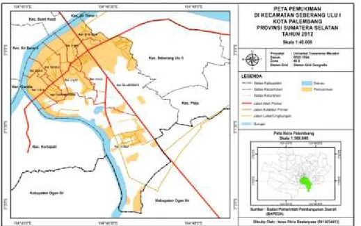 Gambar 2. Peta Pemukiman Kecamatan Seberang Ulu I Kota Palembang tahun 2012 