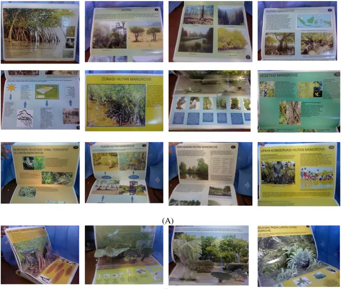 Gambar 4. Buku Tiga Dimensi Hutan Mangrove dengan halaman dua dimensi (A) dan halaman tiga  dimensi (B) 