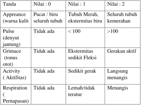 Tabel 6 Apgar Score (Dewi, dkk, 2010) 