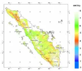 Gambar 8. Peta Informasi Spasial Water Vapor (cm/day) dari data Terra MODIS tanggal 10 Agustus 2012 diwilayah Pulau Sumatera.