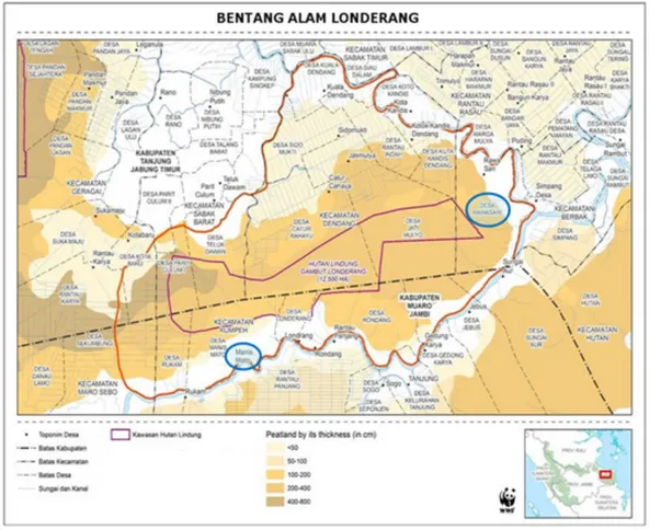 Gambar 1. Lokasi Penelitian 2 desa di Hutan Lindung Gambut Londerang  B. Teknik Pengambilan Sampel 