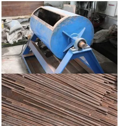 Figure 2. Rod Mill and Steel Rods for Grinding the Fly Ash  