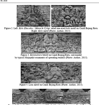 Figure 5. Sun relief/Majapahit sun motif flanked by clawed-dragons in Candi Bajang Ratu   (Photo: Author, 2015)
