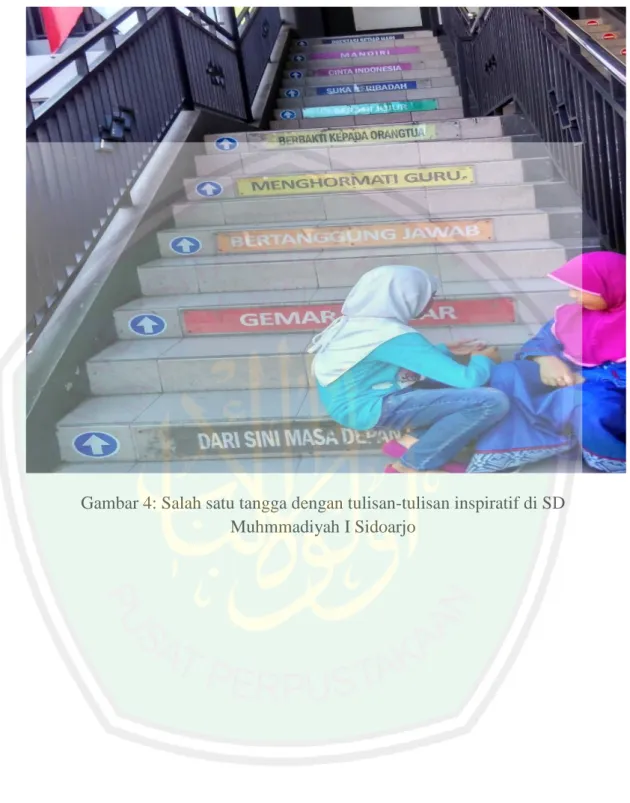 Gambar 4: Salah satu tangga dengan tulisan-tulisan inspiratif di SD  Muhmmadiyah I Sidoarjo 