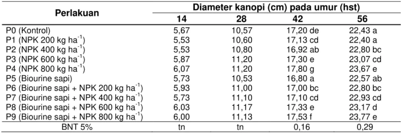 Tabel 2 Rerata diameter kanopi tanaman selada pada berbagai perlakuan 
