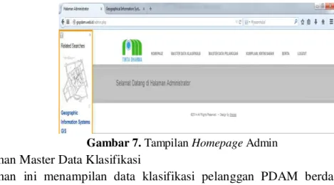 Gambar 7. Tampilan Homepage Admin  2.  Halaman Master Data Klasifikasi 