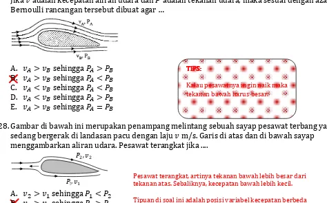 Gambar di bawah ini merupakan penampang melintang sebuah sayap pesawat terbang yang Kecepatan berbanding terbalik 