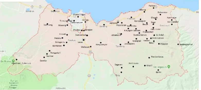Gambar 2.Peta lokasi stasiun hujan di Kabupaten Probolinggo