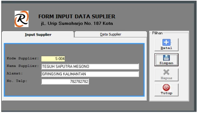 Gambar 5.5  Form Menu Input Data Suplier